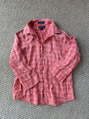Coral Plaid Button-Up Shirt